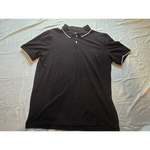 George Mens Polo Shirt L/G Black White Trim Cotton Blend‎ Short Sleeve Top
